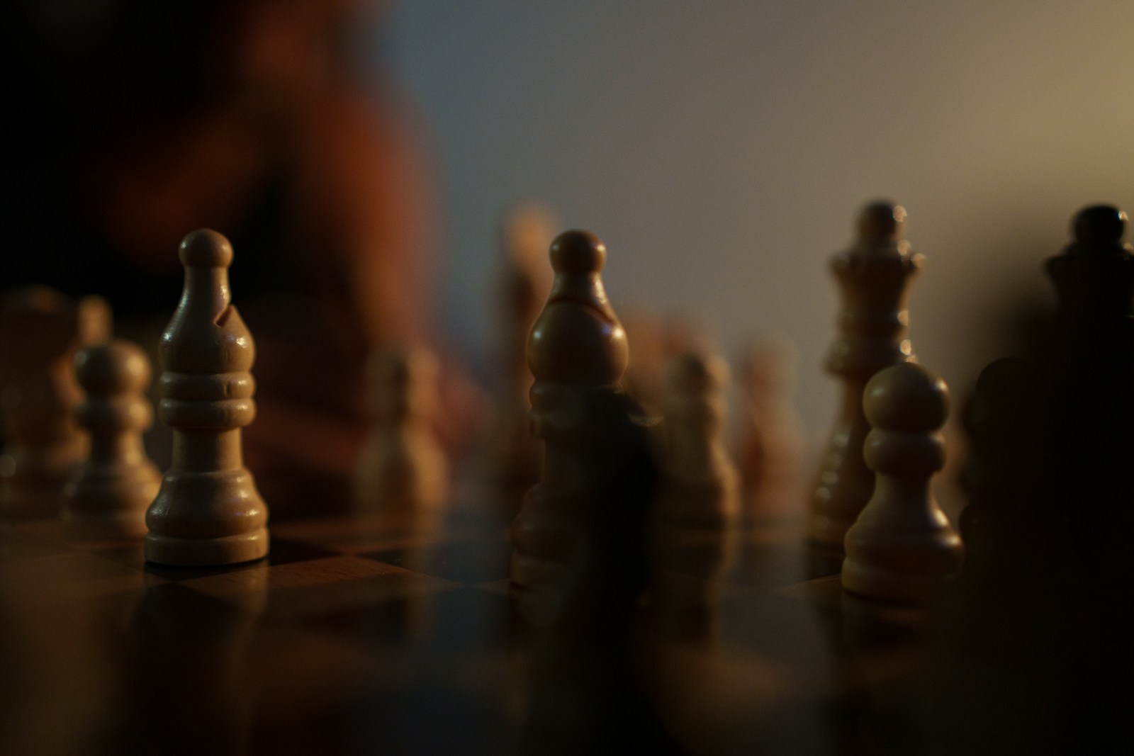 Chess pieces in shallow light